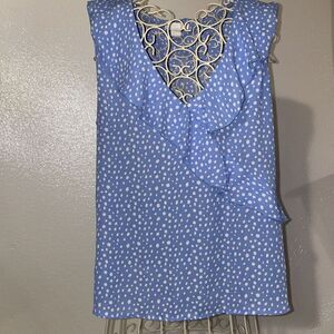 Womans Finn & Grace Top Size L Light Blue/White Dot 100% Polyester